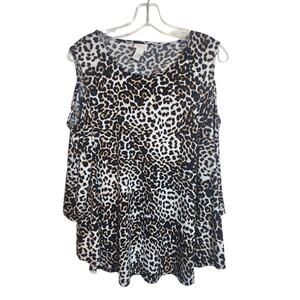 Chico's Size 2/Large Cold Shoulder Animal Print Blouse